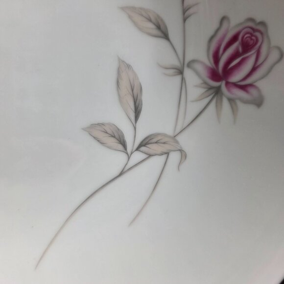 Seizan Fine China Lasting Rose 9 Inch Serving Bowl White Pink Roses Gray Leaves - Picture 5 of 15